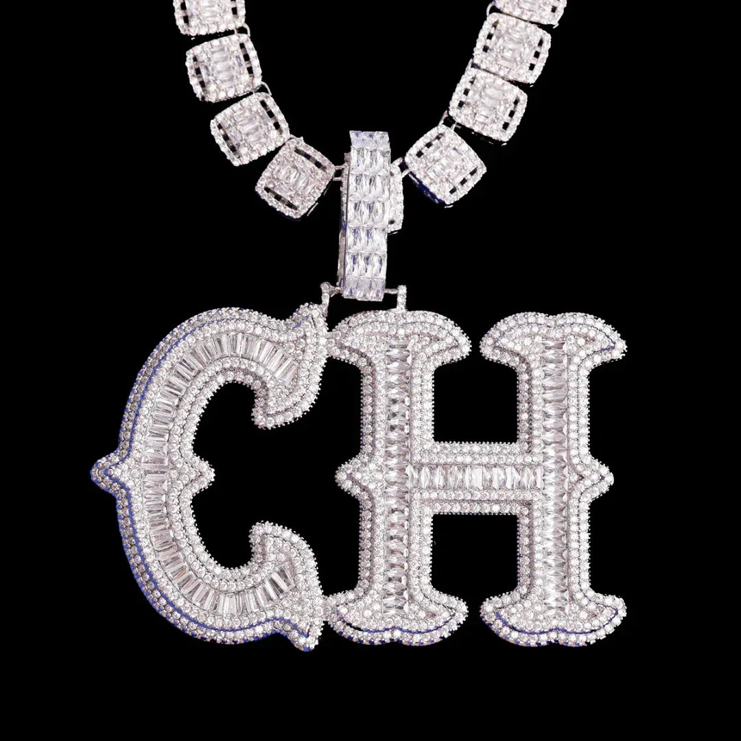 Cursive Two Layers Iced Out Personalized Custom Name Necklace Pendant - Luxury Custom Jewelry - CaratixJewelry